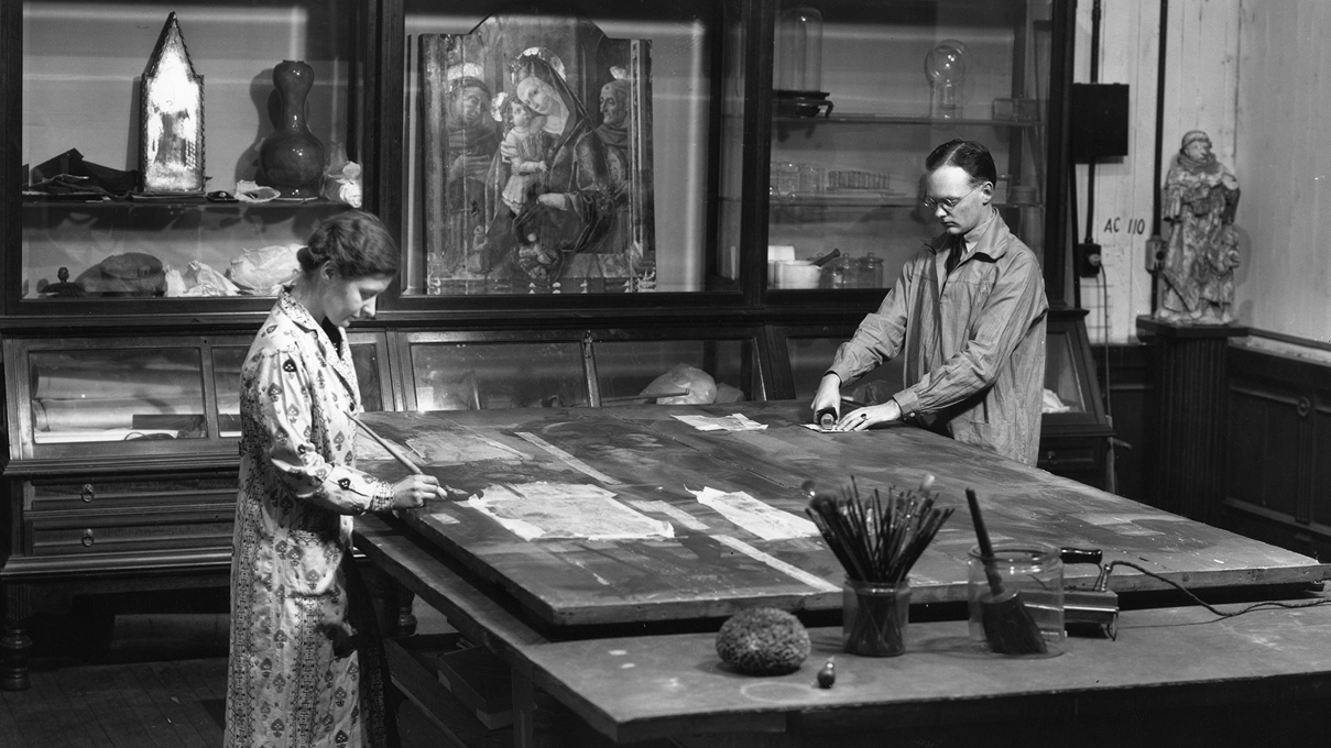 historical photo of Walters museum conservators at work