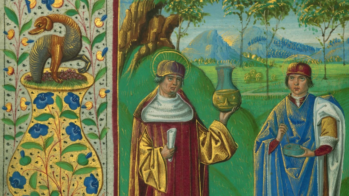 Saints Cosmas and Damian, Patron Saints of Doctors, Almugavar Hours, Spain, ca. 1500. Bequest of Henry Walters, 1931. W.420, fol. 279r