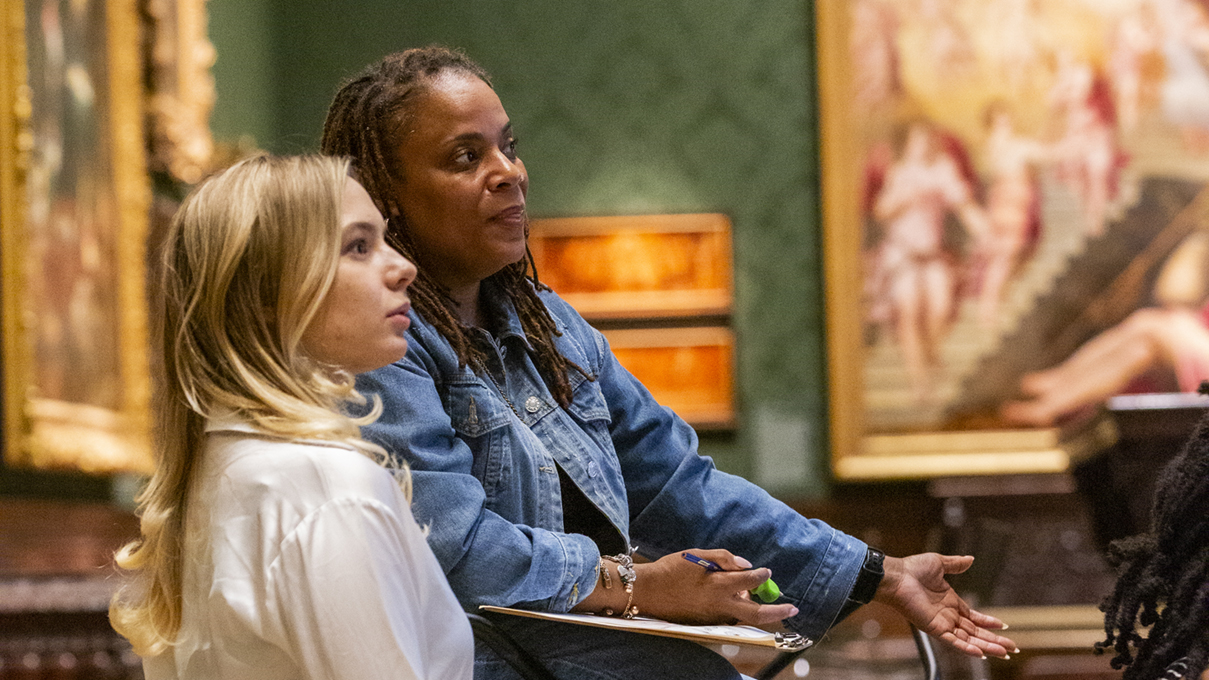 a museum visitor enjoying a free drawing class at the Walters in Baltimore