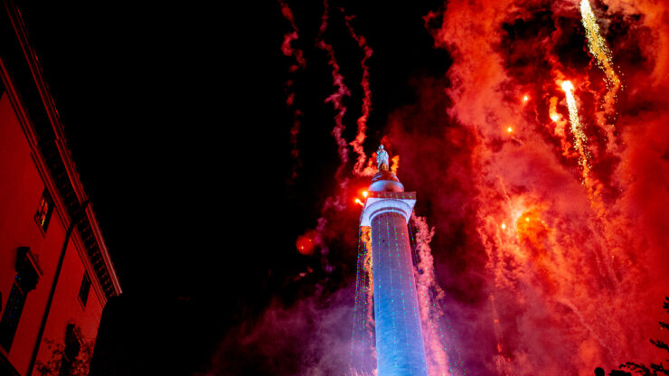 Monument Lighting fireworks in Baltimore