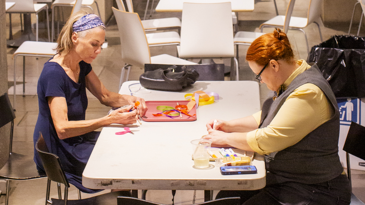 Museum visitors make art together