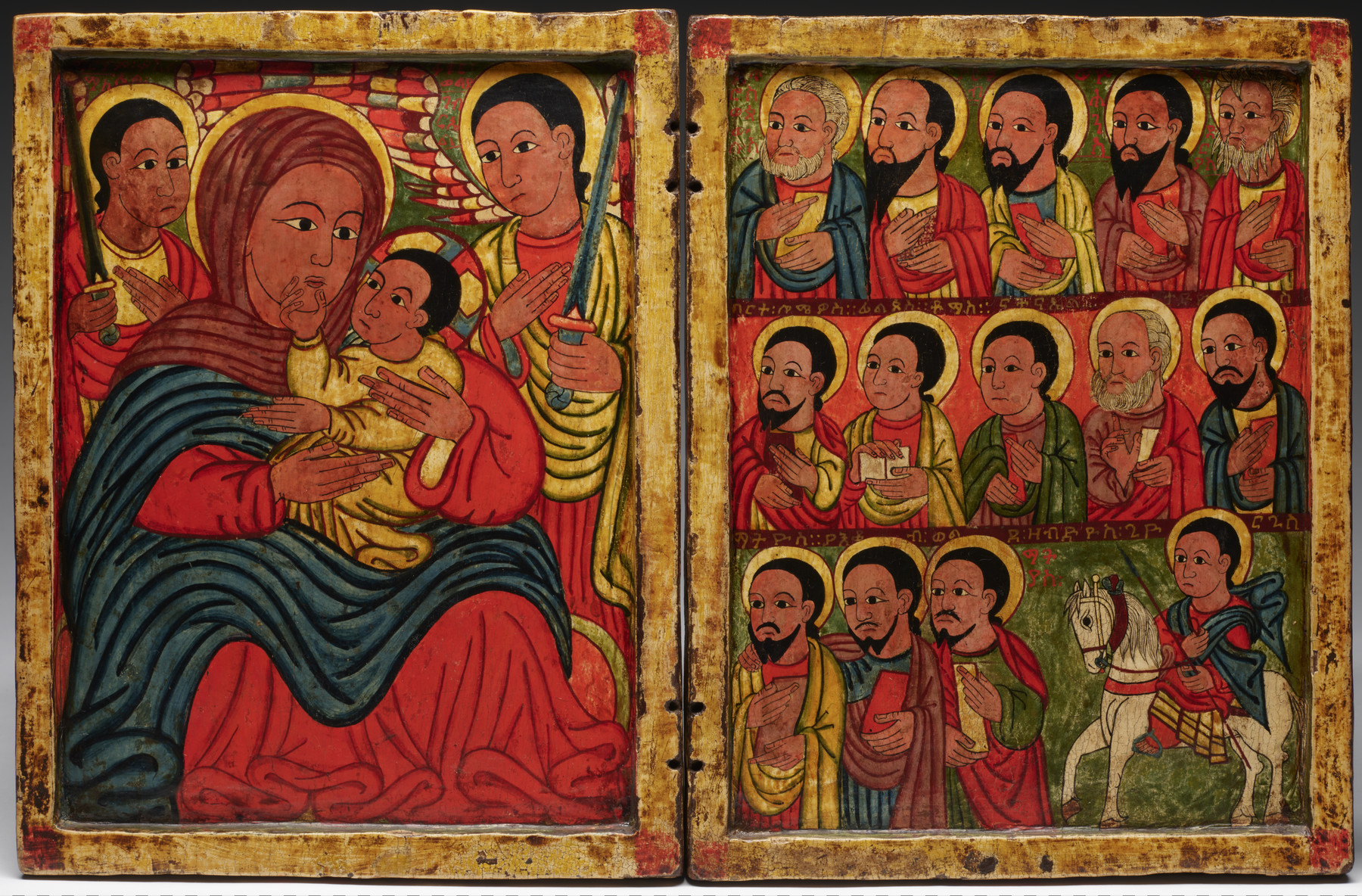 Follower of Fre Seyon, Diptych with Mary and Her Son Flanked by Archangels, Apostles, and a Saint, late 15th century.