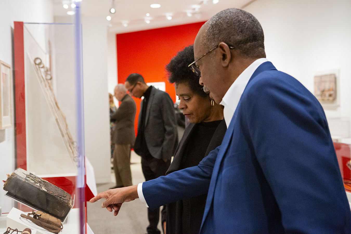 Visitors at an exhibition preview event