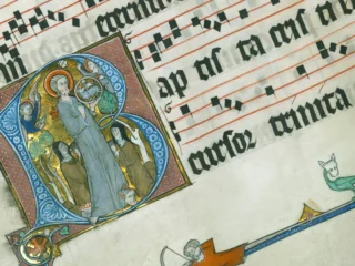 detail image of illuminated medieval music notation